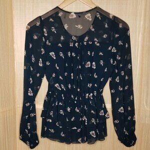 Rebecca Taylor Dark Teal Floral Boho Blouse 4